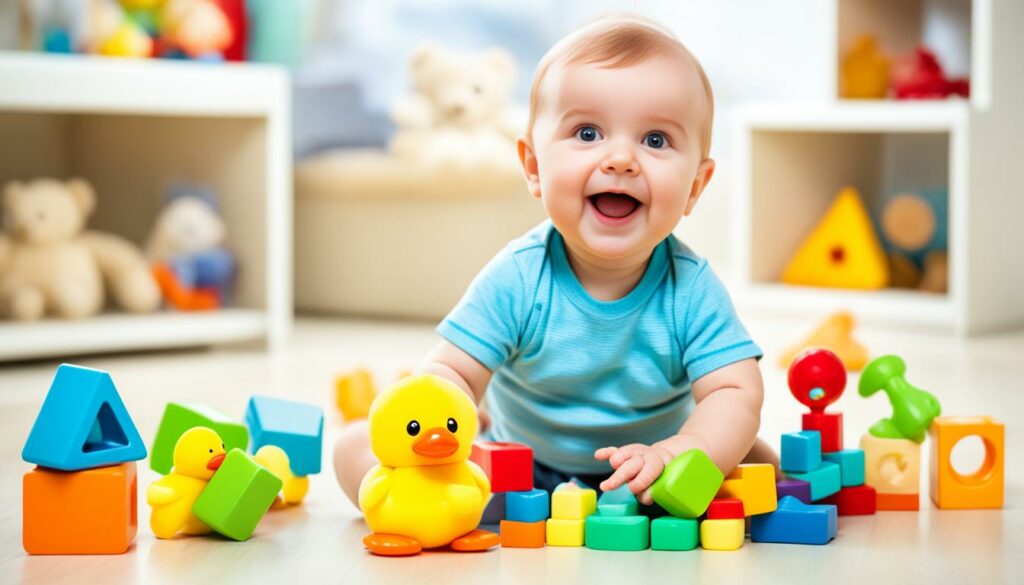 baby playing with safe toys