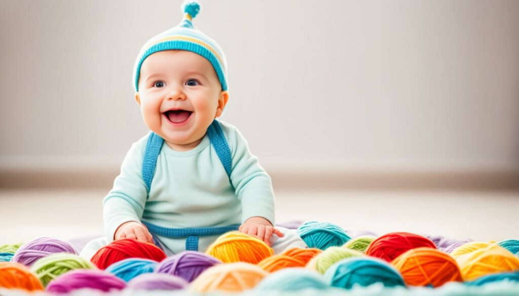 baby playing with safe yarn for babies