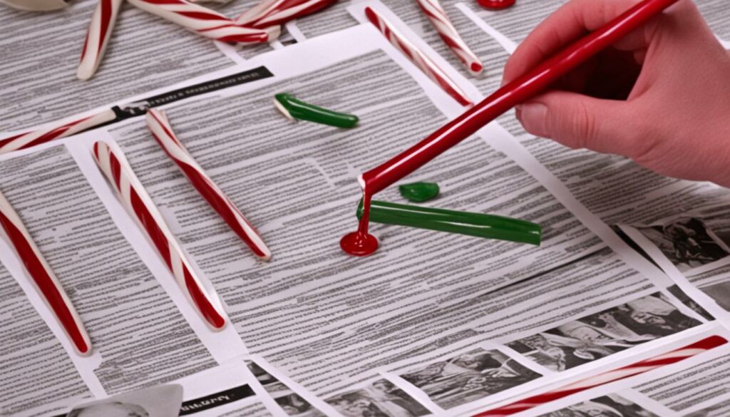 final touches for DIY candy cane sticks