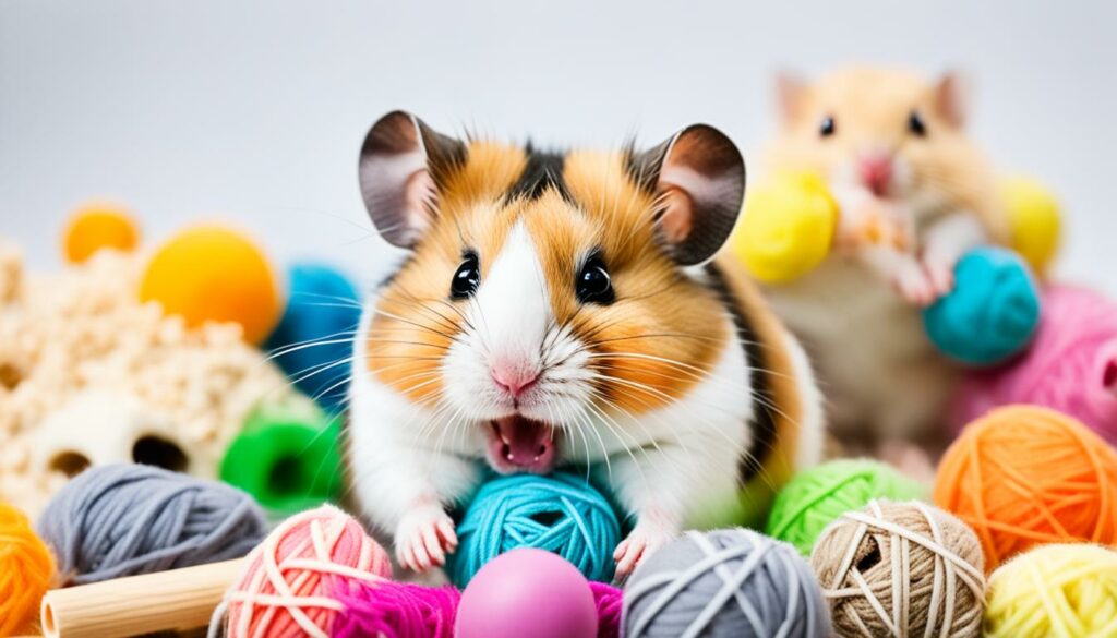 hamsters chewing on toys