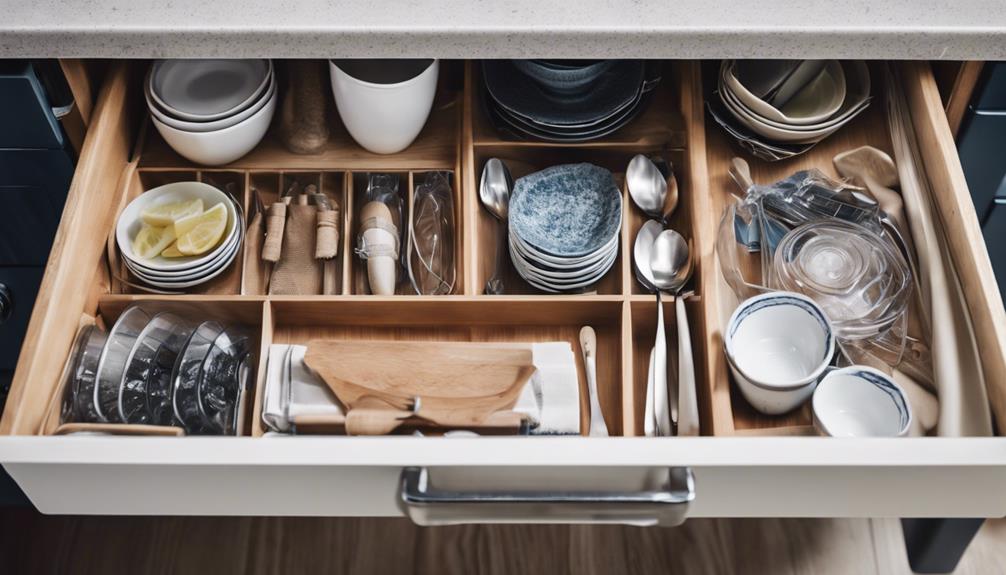 organizing tableware in cabinets