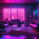 futuristic cyberpunk living room