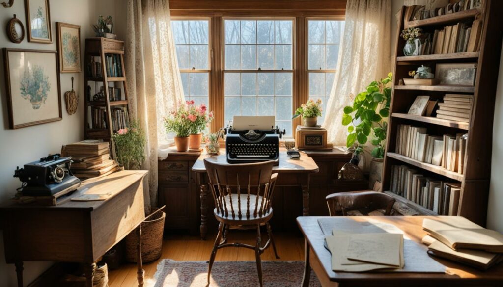 vintage furniture in a cottagecore home office