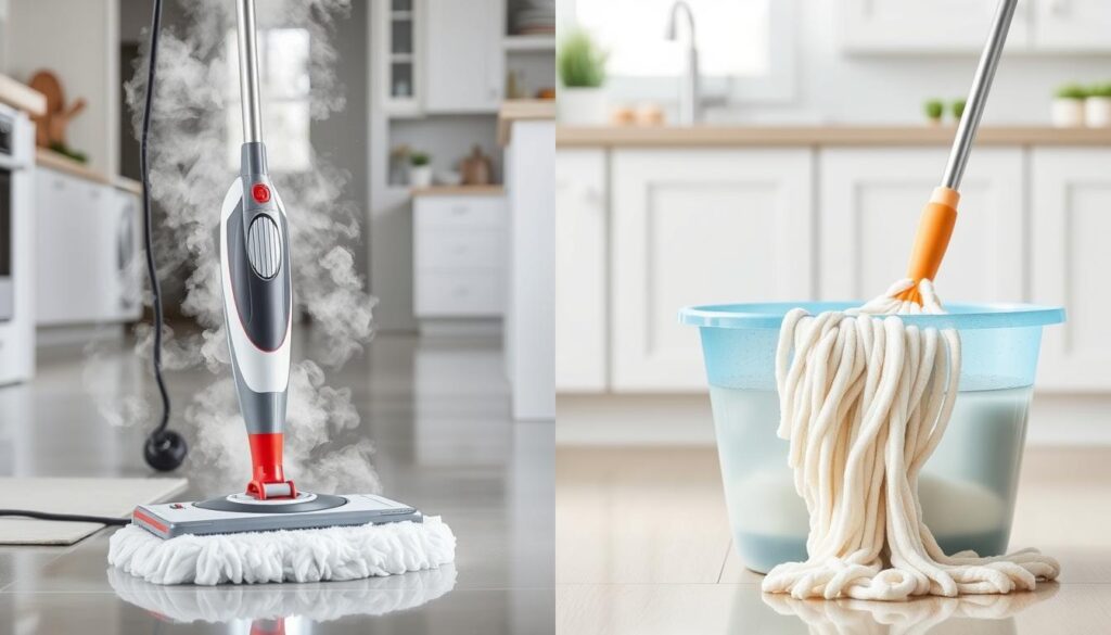 Cleaning performance comparison of steam and traditional mops