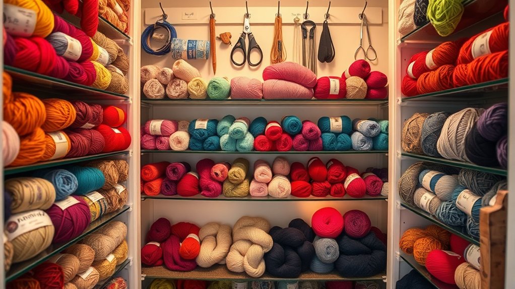 organized colorful yarn storage