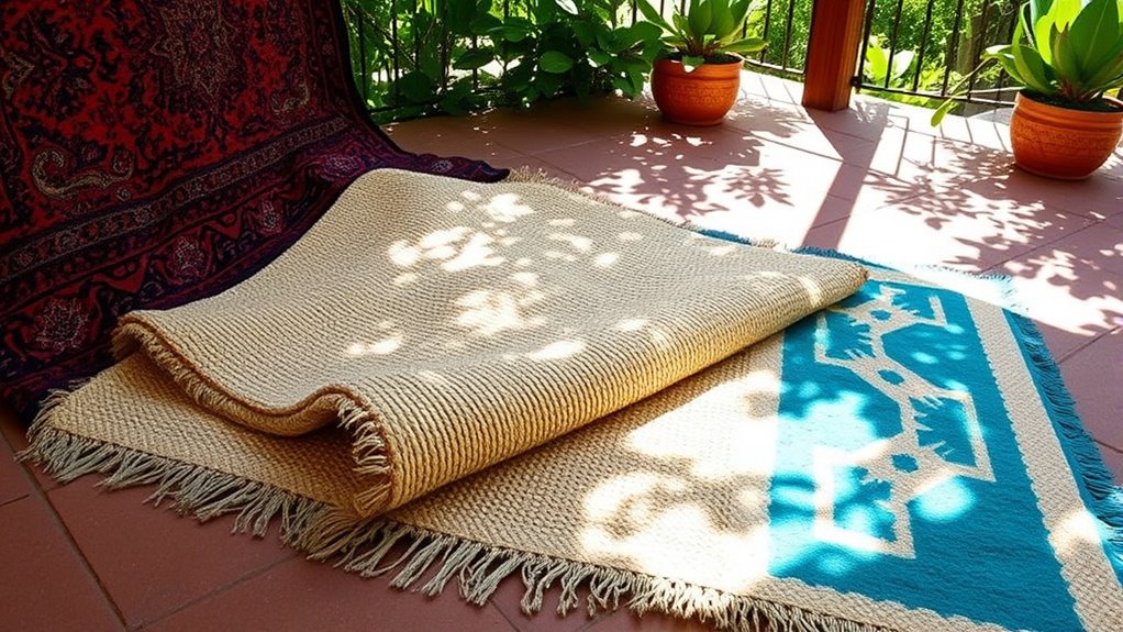 layered weather resistant outdoor rugs