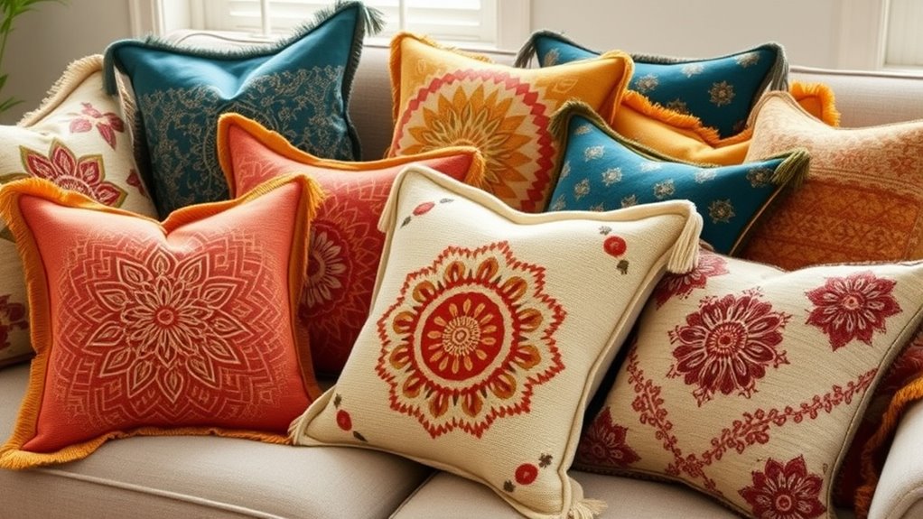 boho cozy throw pillows
