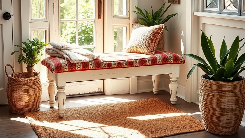 stylish boho entryway benches