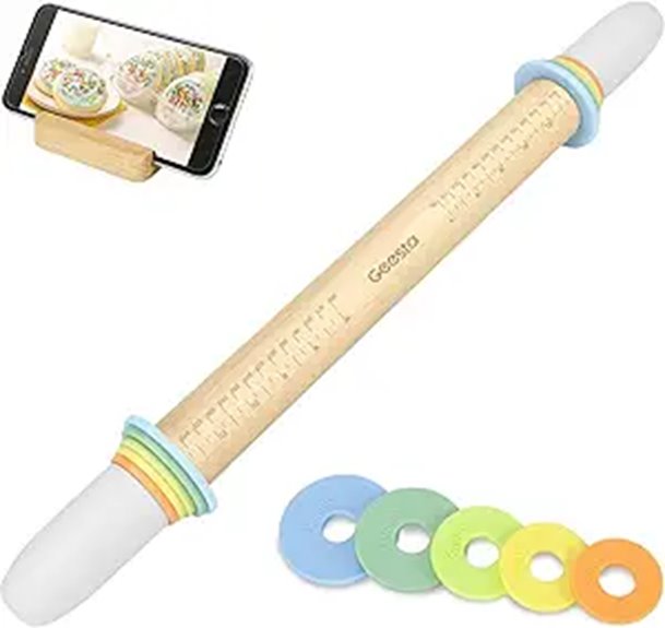 Geesta Adjustable Wood Rolling Pin with Thickness Rings