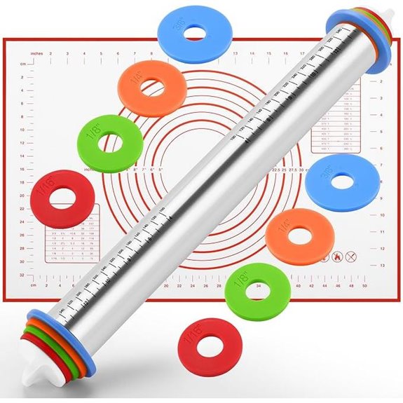 Rolling Pin and Silicone Baking Mat Set