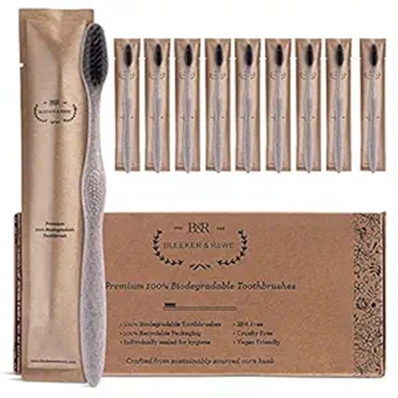 Bleeker & Rowe Eco-Friendly Biodegradable Toothbrushes (10 Pack)