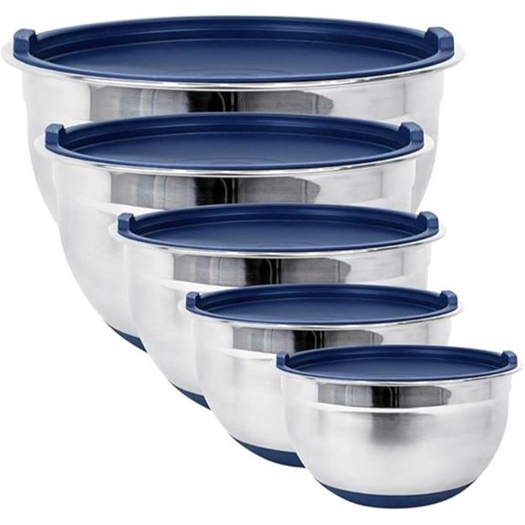 Stainless Steel Mixing Bowls with Lids and Non Slip Bases (Set of 5 Blue)