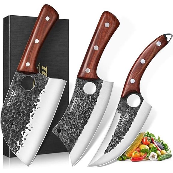 3PCS Butcher Knife Set with Meat Cleaver and Viking Knives
