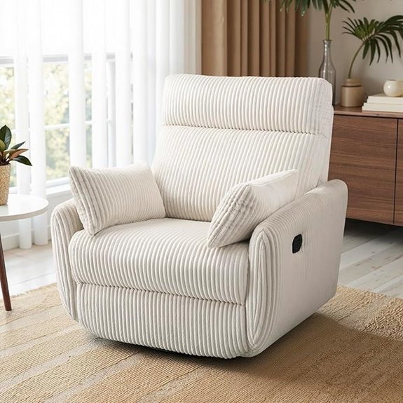Corduroy Swivel Recliner Chair with Pillows