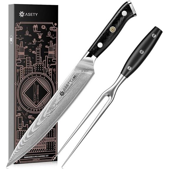 Damascus Carving Knife & Fork Set with Box