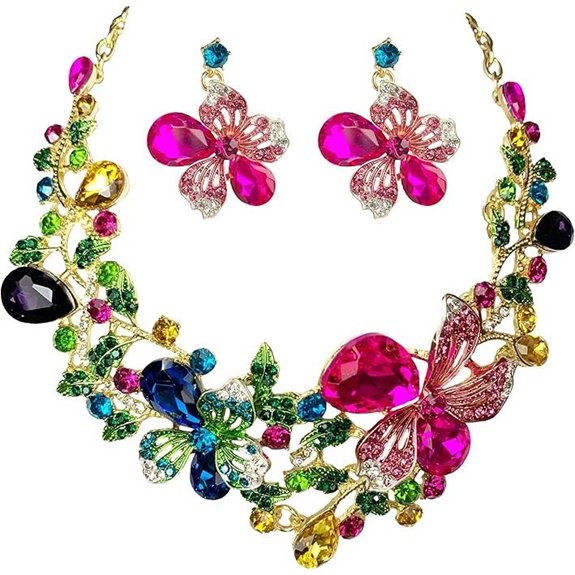 Crystal Flower Necklace & Earrings Jewelry Set