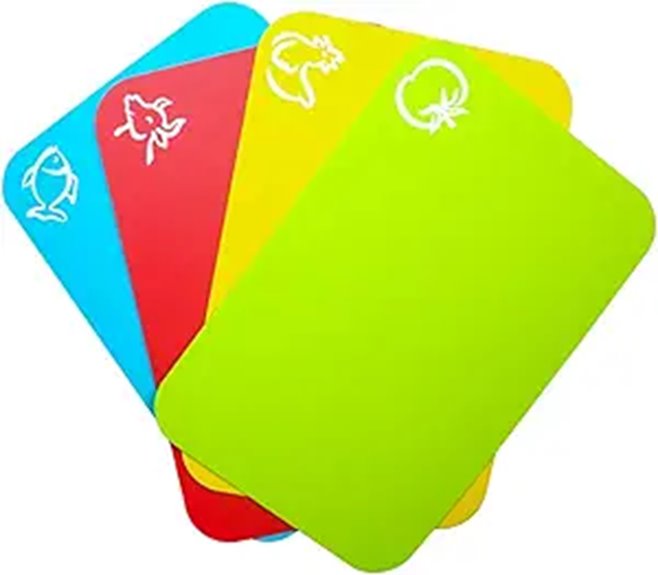Set of 4 Flexible Plastic Cutting Mats with Food Icons