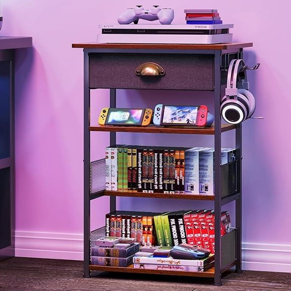 4-Tier AV Media Stand with Storage and Hooks