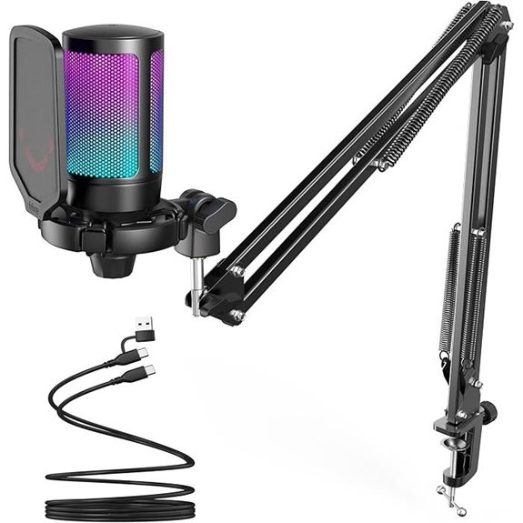 FIFINE Gaming USB Microphone with Boom Arm and Pop Filter