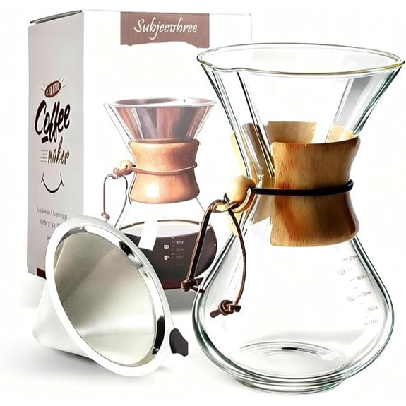 Subjectthree 8-Cup Glass Pour Over Coffee Maker Set