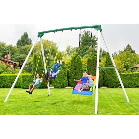 Hapfan 9.5' Metal Swing Set with Trapeze
