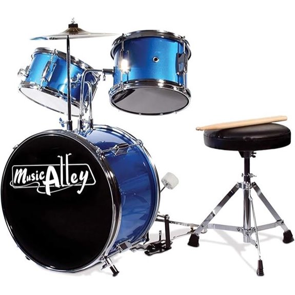 Music Alley 3 Piece Kids Drum Set with Drum Sticks & Drum Throne Seat