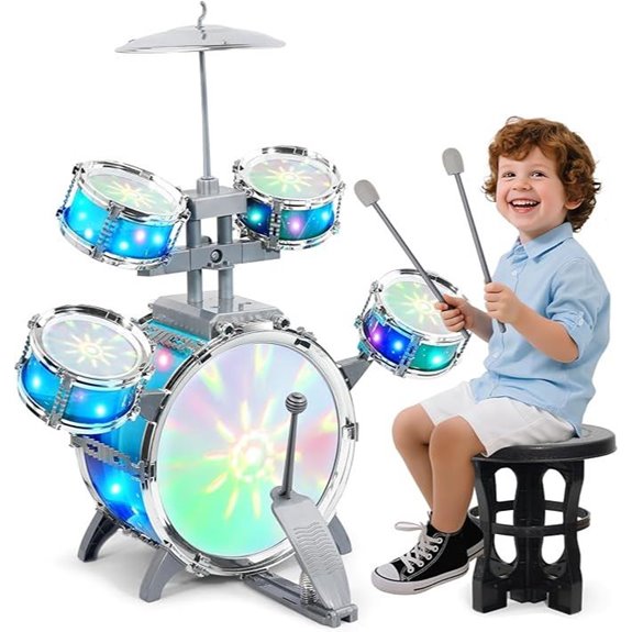 LeeQee Kids Drum Set with Lights and Accessories