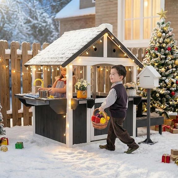 JOYMOR Kids Wooden Outdoor Playhouse with Accessories