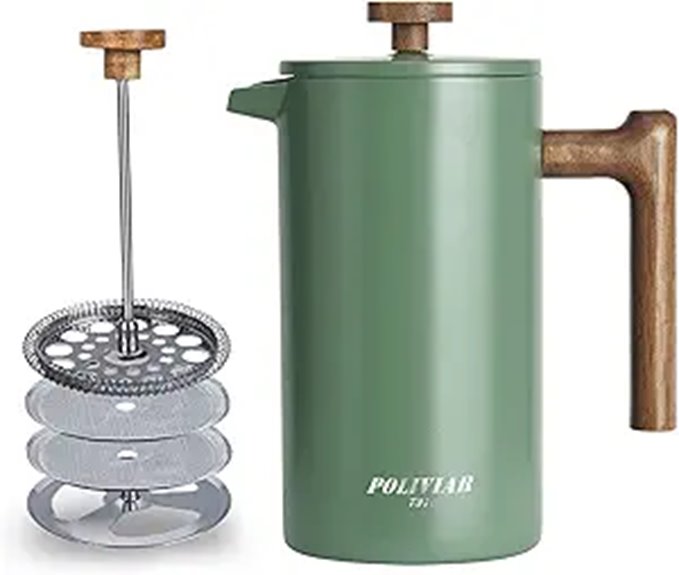 POLIVIAR 34oz French Press Coffee Maker with Wood Handle