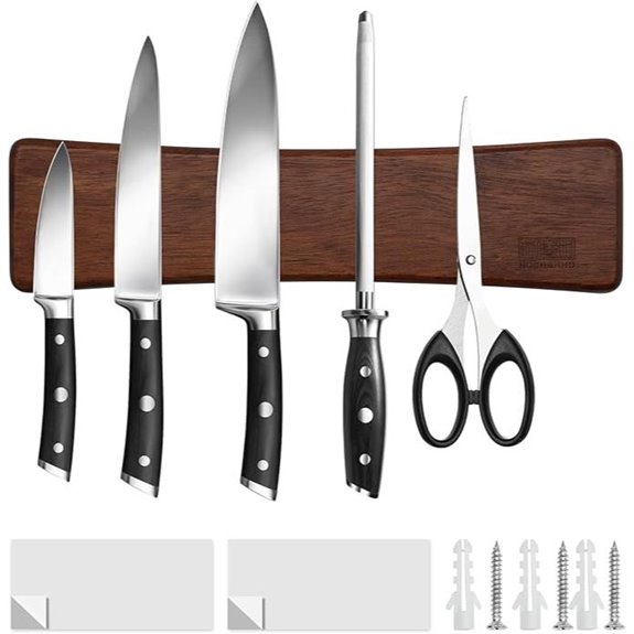 HOSHANHO Magnetic Knife Strip Acacia Wood Wall Organizer
