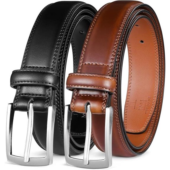MILORDE Men's Leather Dress Belt 2Pack