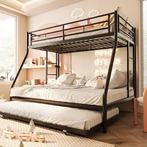 SUNLEI Metal Bunk Bed with Safety Guardrails and Trundle