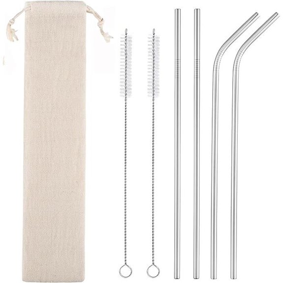 Reusable Metal Straws Set with Cleaning Brushes