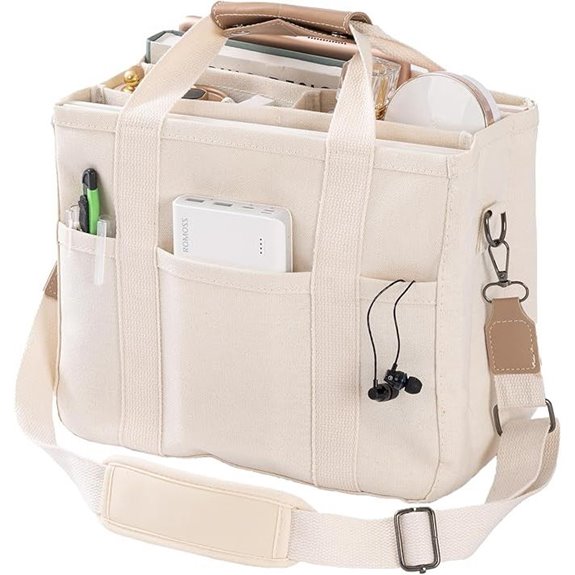 Canvas Tote Bag with Multiple Pockets for Women