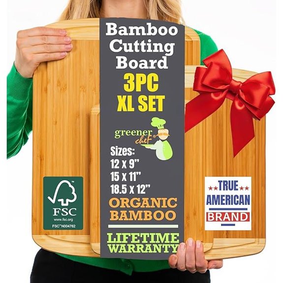Greener Chef Organic Bamboo Cutting Boards (Set of 3)