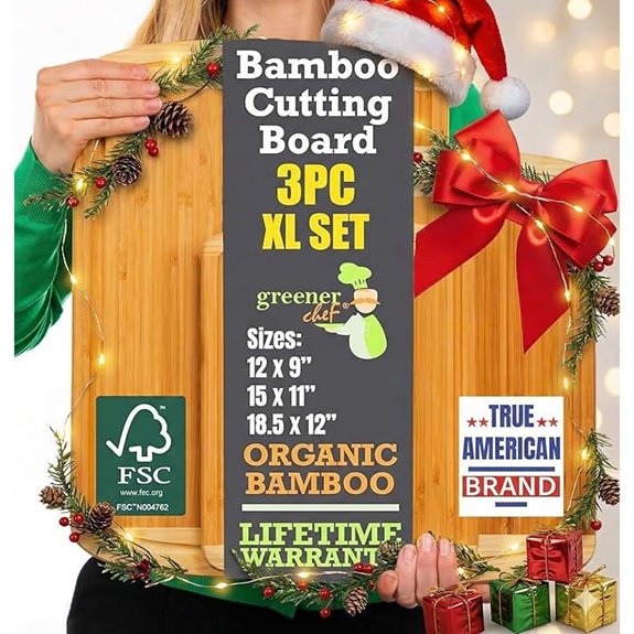 Greener Chef Organic Bamboo Cutting Boards (Set of 3)