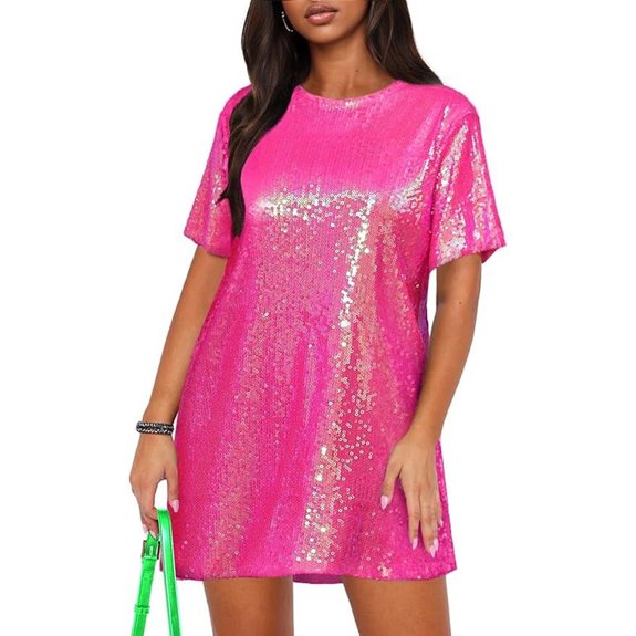 ENOPINK Women's Sequin V-Neck Shift Mini Dress