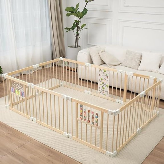 Foldable Wooden Baby Playpen with Gate