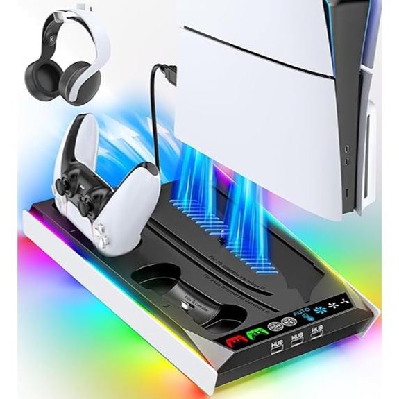 PS5 Stand with Cooling Charging RGB Lights USB Ports