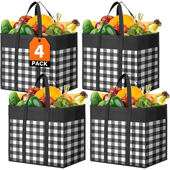 WOWBOX Reusable Grocery Bags 4-Pack Foldable & Water-Resistant