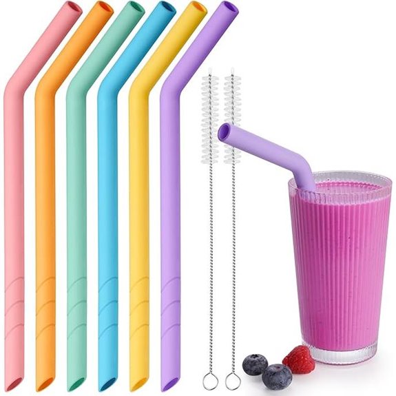 NiHome Reusable Bent Silicone Straws 6-Pack for Thick Drinks
