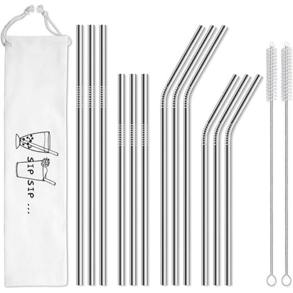 Hiware 12-Pack Stainless Steel Reusable Drinking Straws