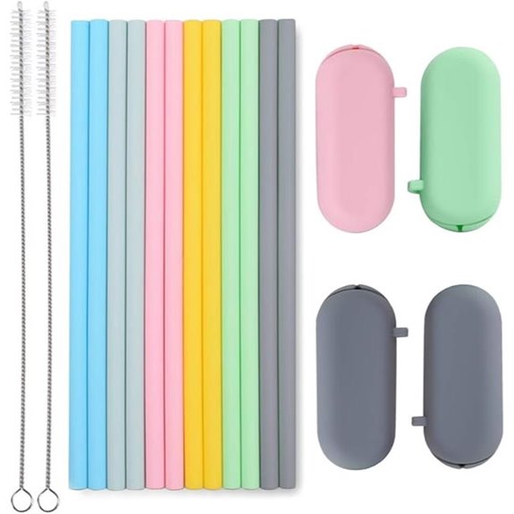 Sunseeke Silicone Reusable Straws with Pouch & Brushes