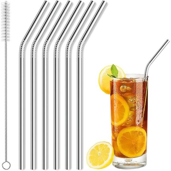 6 Pcs Stainless Steel Reusable Straws with Cleaning Brush