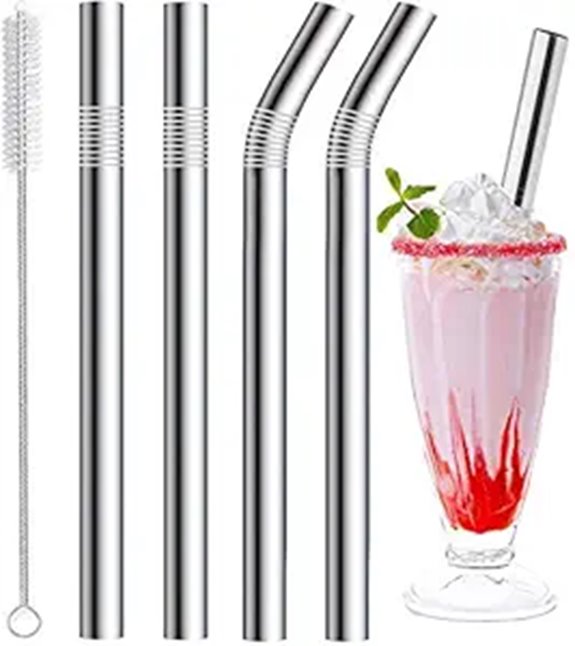 Vinaco Stainless Steel Wide Reusable Smoothie Straws (Set of 4)