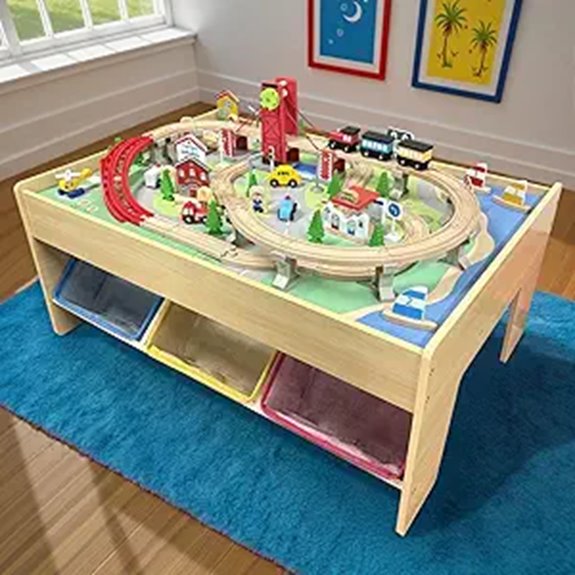 Wooden Train Set & Table for Toddlers