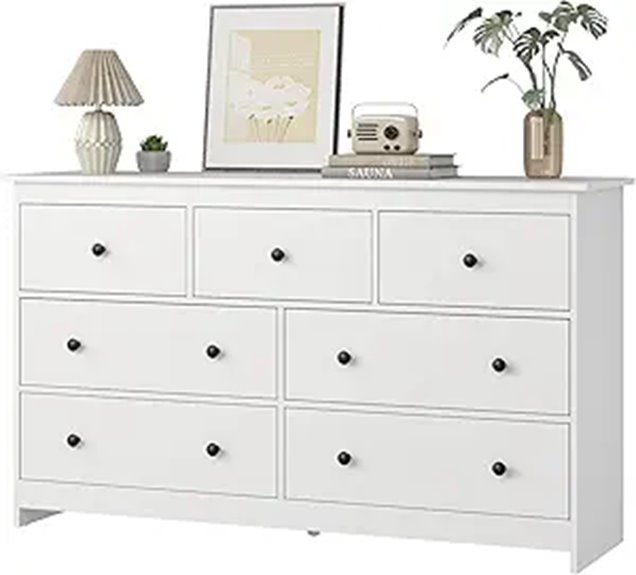 JOZZBY 7-Drawer White Wooden Dresser with Handles