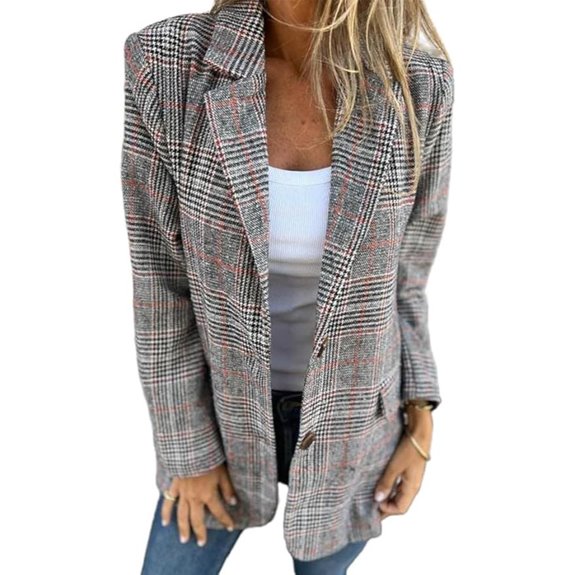 IDEALSANXUN Women's Tweed Plaid Houndstooth Blazer
