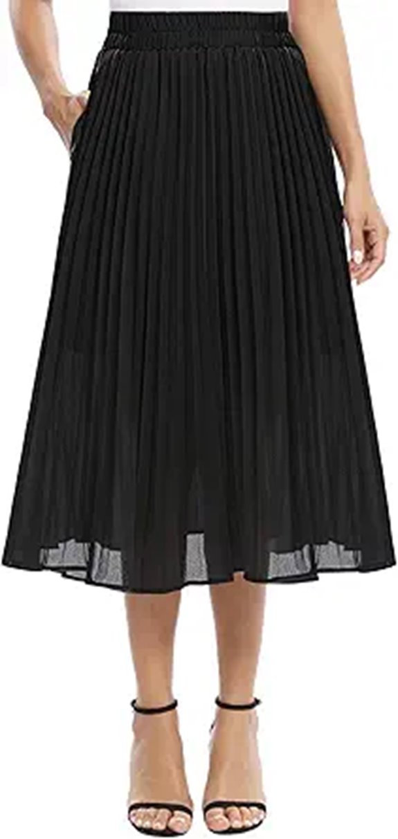 EXCHIC Women's Chiffon Pleated Midi Skirt with Pockets