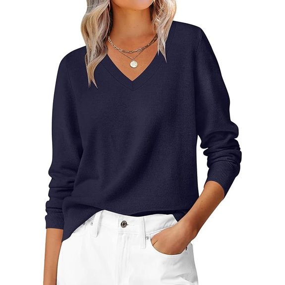 ANRABESS Women's V-Neck Sweater Fall Casual Pullover